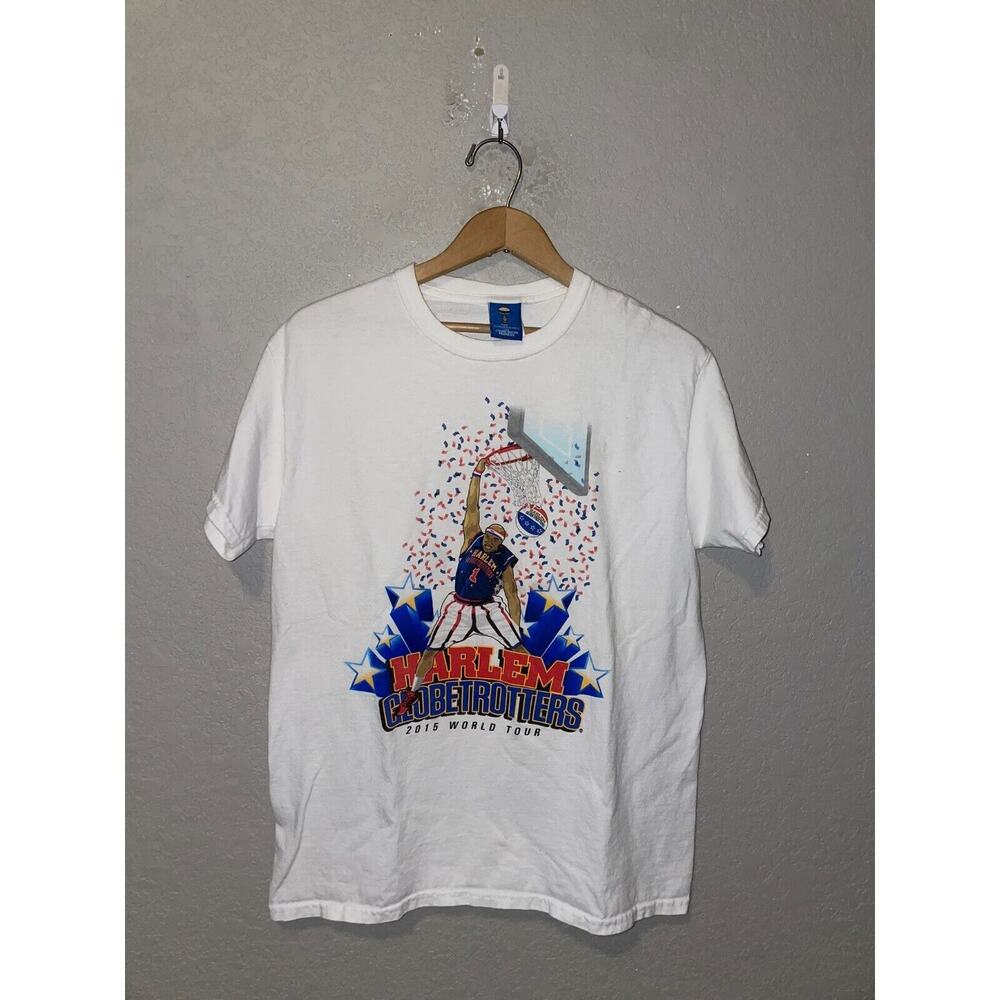 Harlem Globetrotters Shirt World Tour Basketball White Graphic Tee 2015 Medium